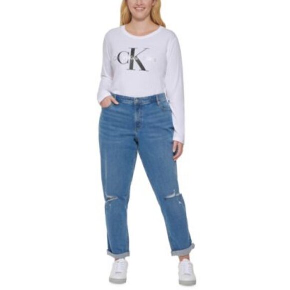 Calvin Klein Jeans Plus Size 16W Mid-Rise Slim-Fit Cuffed Boyfriend Jeans NWT - Picture 2 of 6